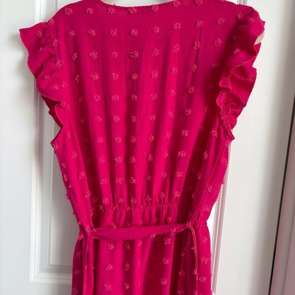 BTFBM Women V Neck Summer Dress 2025 Cap Sleeve Swiss Dot Boho Flowy Ruffle Slit - Picture 4 of 4